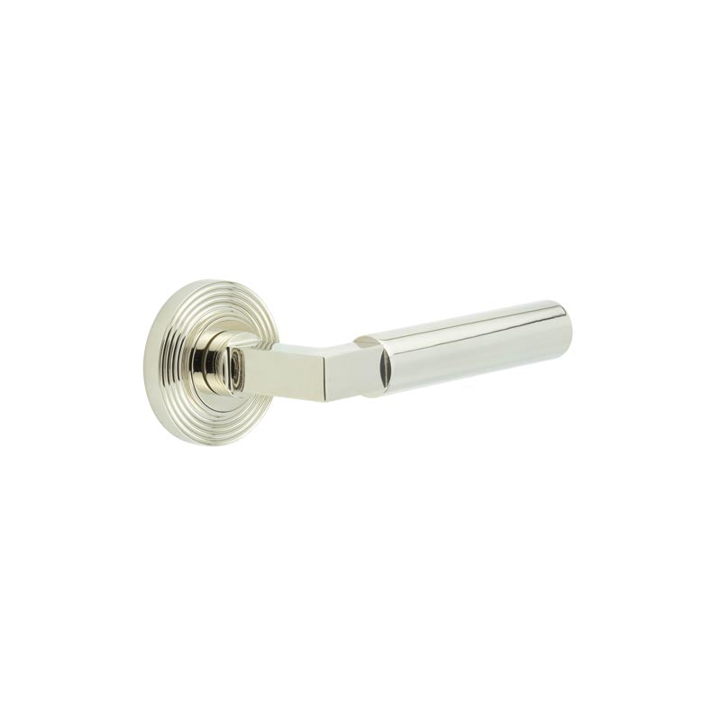 Burlington - Westminster Door Handles On Reeded Rose  - Polished Nickel - BUR30KIT160 - Choice Handles