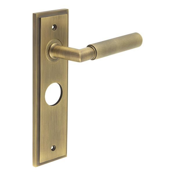 Burlington - Piccadilly Door Handle On Bathroom Backplate - Antique Brass - BUR40KIT10 - Choice Handles