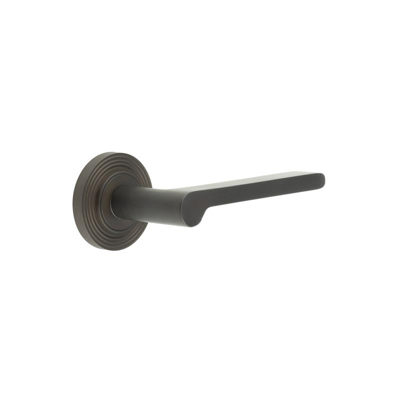 Burlington - Fitzrovia Door Handles On Reeded Rose  - Dark Bronze - BUR15KIT82 - Choice Handles