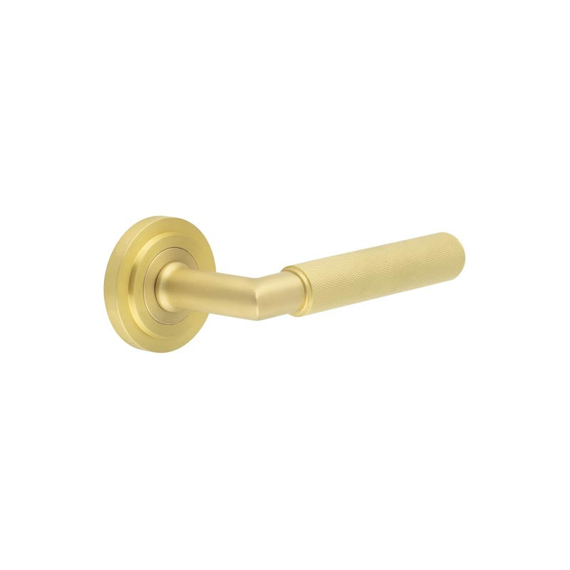 Burlington - Piccadilly Door Handle on Stepped Rose  - Satin Brass - BUR40KIT237 - Choice Handles