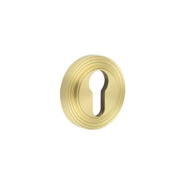 Burlington - Euro Profile Escutcheons Reeded Rose - Satin Brass - BUR-61SB-74SB - Choice Handles