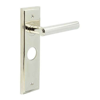 Burlington - Richmond Door Handle On Bathroom Backplate - Polished Nickel - BUR45KIT166 - Choice Handles