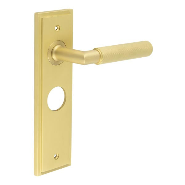 Burlington - Piccadilly Door Handle On Bathroom Backplate - Satin Brass - BUR40KIT244 - Choice Handles