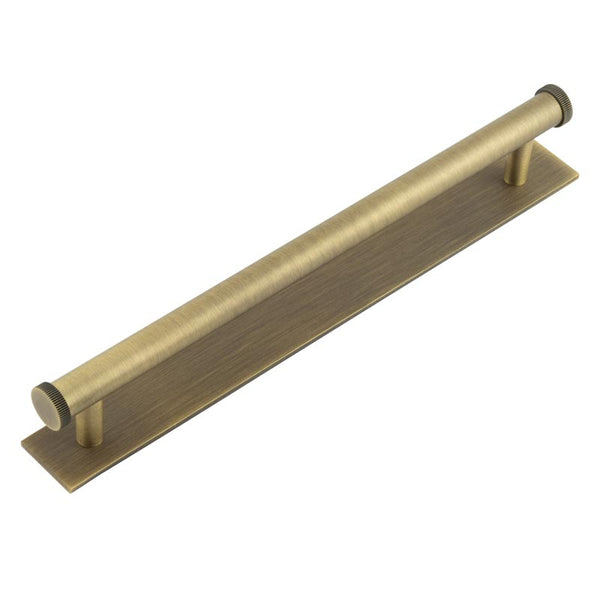Hoxton Thaxted Cabinet Handles 224mm Ctrs Plain Backplate   - Antique Brass - HOX-260AB-5060AB - Choice Handles