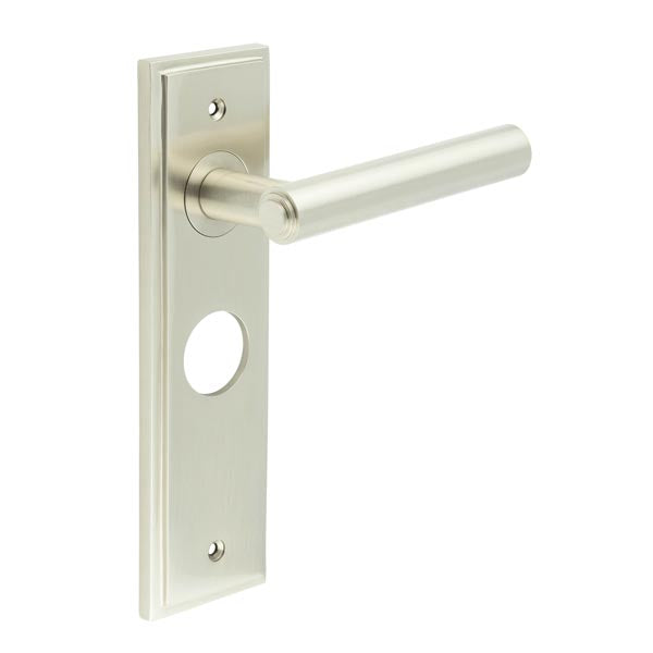 Burlington - Richmond Door Handle On Bathroom Backplate - Satin Nickel - BUR45KIT322 - Choice Handles
