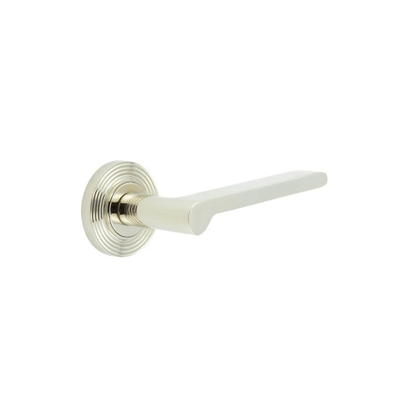 Burlington - Fitzrovia Door Handles On Reeded Rose  - Polished Nickel - BUR15KIT160 - Choice Handles