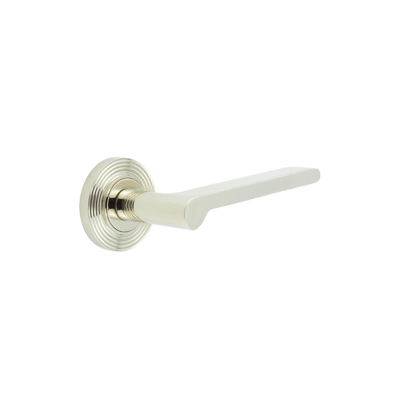 Burlington - Fitzrovia Door Handles On Reeded Rose  - Polished Nickel - BUR15KIT160 - Choice Handles