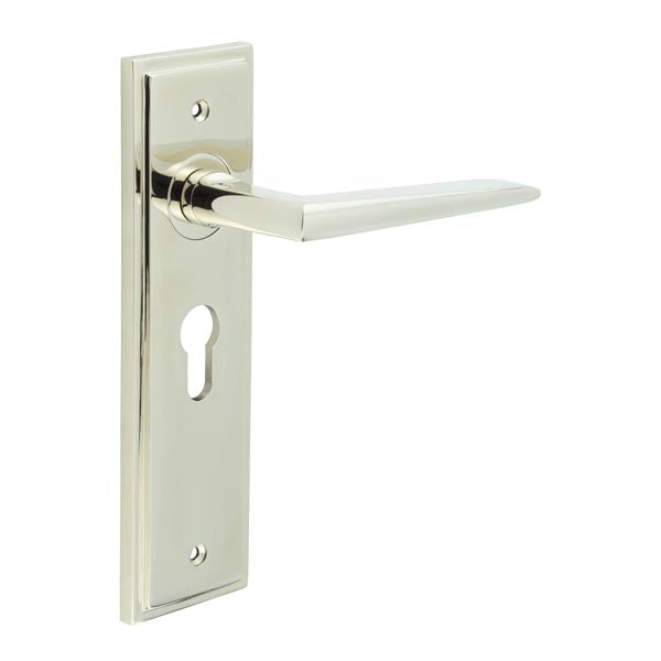 Burlington - Mayfair Door Handle On Euro Backplate - Polished Nickel - BUR10KIT167 - Choice Handles