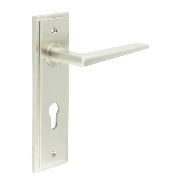 Burlington - Mayfair Door Handle On Din Euro Backplate - Satin Nickel - BUR10KIT324 - Choice Handles