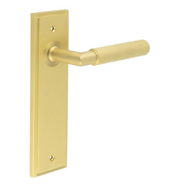 Burlington - Piccadilly Door Handle On Latch Backplate - Satin Brass - BUR40KIT242 - Choice Handles