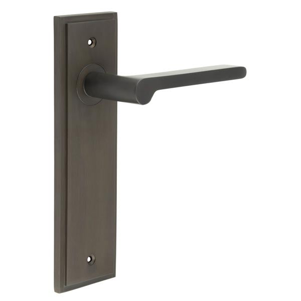 Burlington - Fitzrovia Door Handle On Latch Backplate - Dark Bronze - BUR15KIT86 - Choice Handles