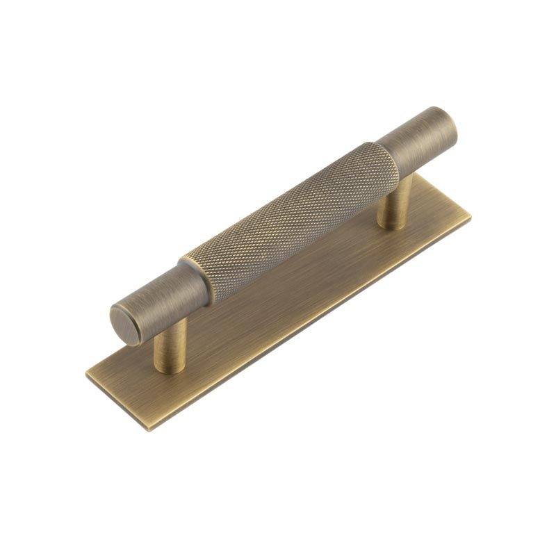 Hoxton -  Taplow Cabinet Handles 96mm Ctrs Plain Backplate - Antique Brass - HOX-2050AB-5050AB - Choice Handles