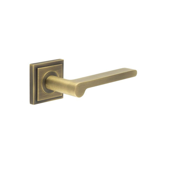 Burlington - Fitzrovia Door Handles On Square Stepped Rose  - Antique Brass - BUR15KIT7 - Choice Handles