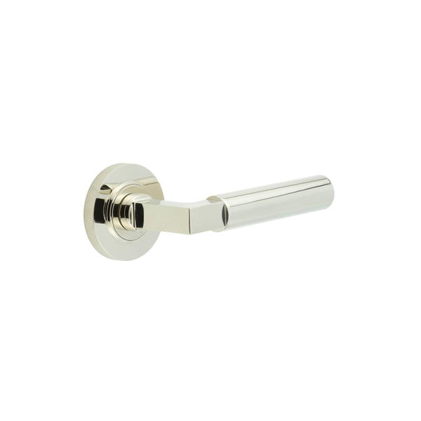 Burlington - Westminster Door Handles On Knurled Rose  - Polished Nickel - BUR30KIT161 - Choice Handles