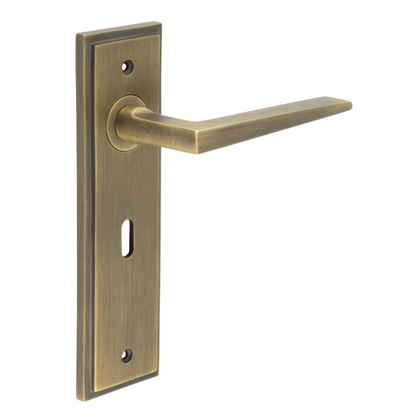 Burlington - Mayfair Door Handle On Lock Backplate - Antique Brass - BUR10KIT9 - Choice Handles