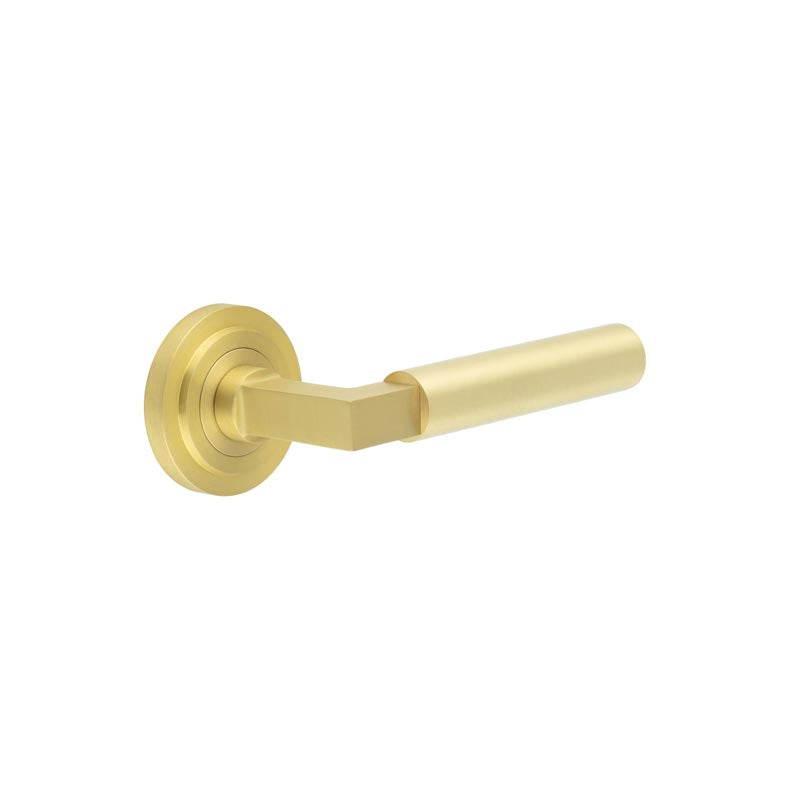 Burlington - Westminster Door Handles On Stepped Rose  - Satin Brass - BUR30KIT237 - Choice Handles