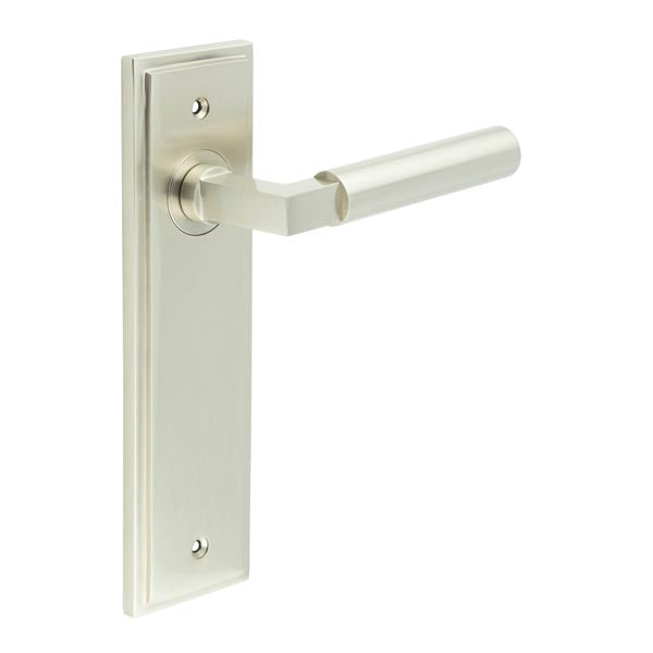 Burlington - Westminster Door Handle On Latch Backplate - Satin Nickel - BUR30KIT320 - Choice Handles