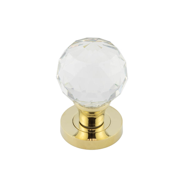 Frelan - Kontrax Faceted Glass Mortice Knob  - Brass Finish - JH4255PVD - Choice Handles