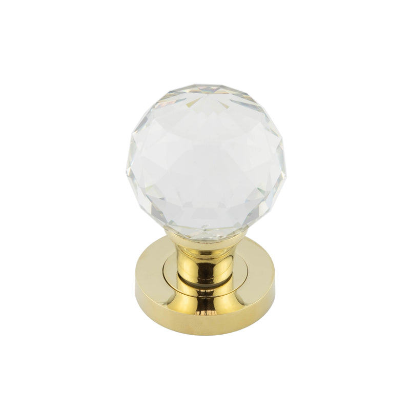 Frelan - Kontrax Faceted Glass Mortice Knob  - Brass Finish - JH4255PVD - Choice Handles