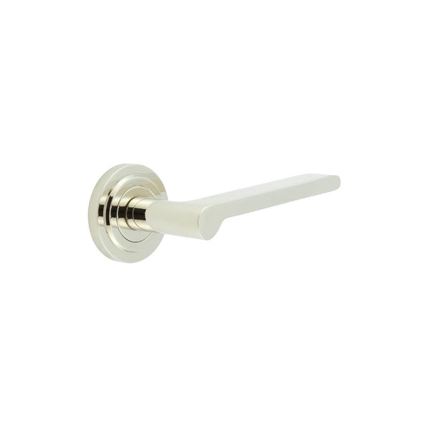 Burlington - Fitzrovia Door Handles On Stepped Rose  - Polished Nickel - BUR15KIT159 - Choice Handles