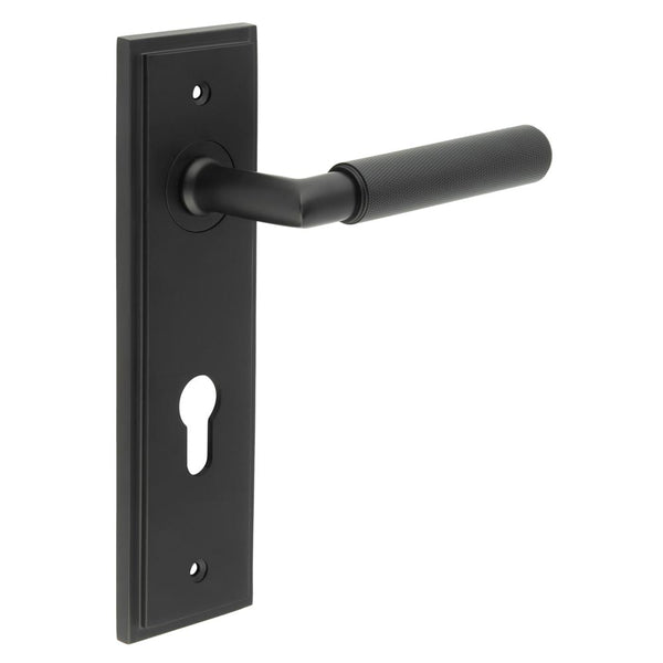 Burlington - Piccadilly Door Handle On Din Euro Backplate - Black - BUR40KIT337 - Choice Handles