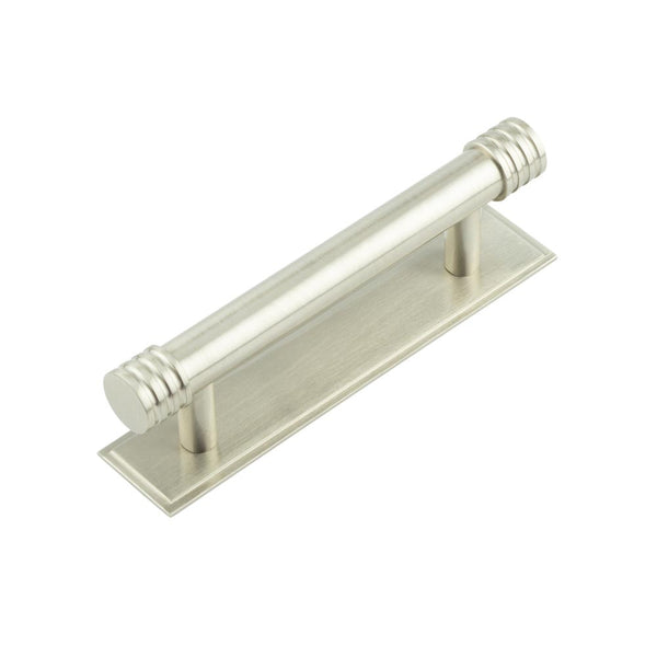 Hoxton Sturt Cabinet Handles 96mm Ctrs Stepped Backplate   - Satin Nickel - HOX-450SN-6050SN - Choice Handles