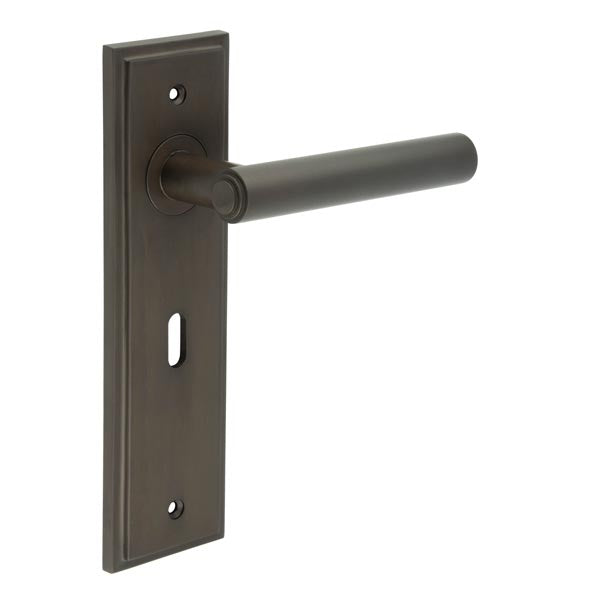 Burlington - Highgate Door Handle On Lock Backplate - Dark Bronze - BUR45KIT87 - Choice Handles