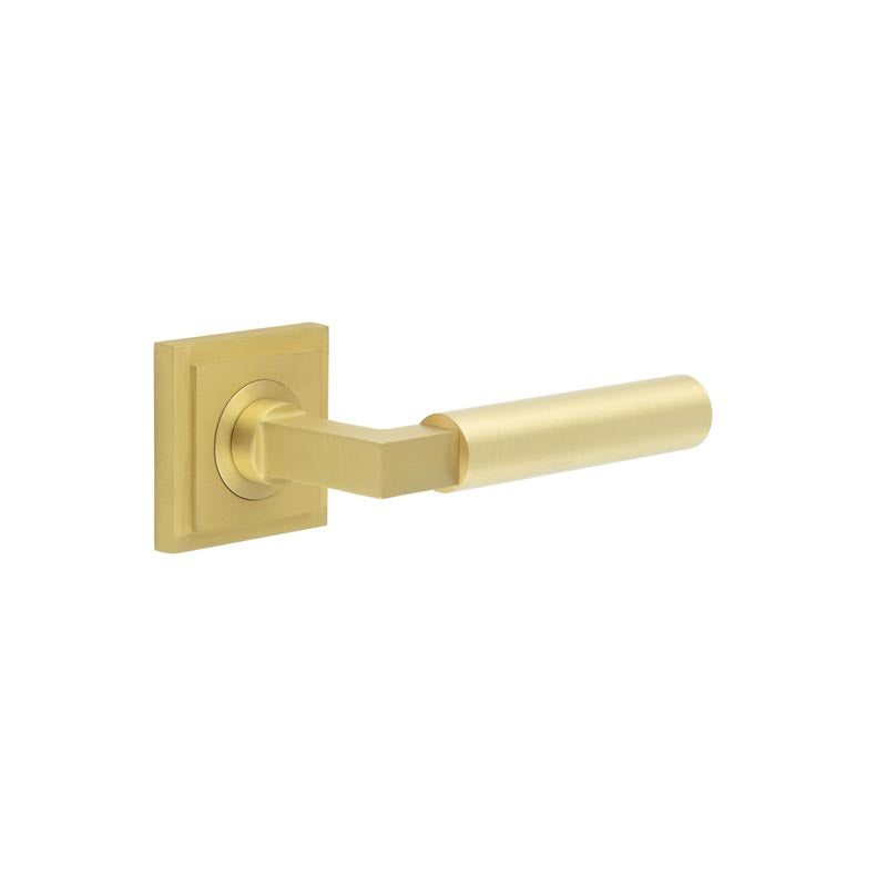 Burlington - Westminster Door Handles On Square Stepped Rose - Satin Brass - BUR30KIT241 - Choice Handles