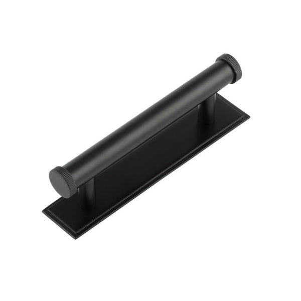 Hoxton Thaxted Cabinet Handles 96mm Ctrs Stepped Backplate - Matt Black - HOX-250MB-6050MB - Choice Handles