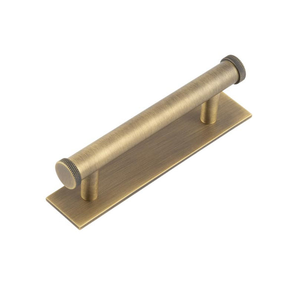 Hoxton Wenlock Cabinet Handles 96mm Ctrs Plain Backplate - Antique Brass - HOX-150AB-5050AB - Choice Handles