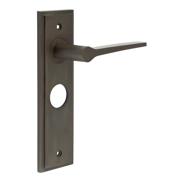 Burlington - Knightbridge Door Handle On Bathroom Backplate - Dark Bronze - BUR20KIT88 - Choice Handles