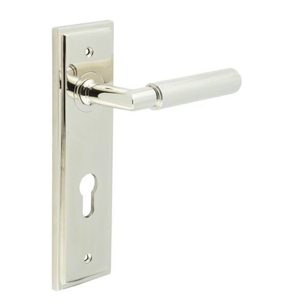 Burlington - Piccadilly Door Handle On Din Euro Backplate - Polished Nickel - BUR40KIT168 - Choice Handles