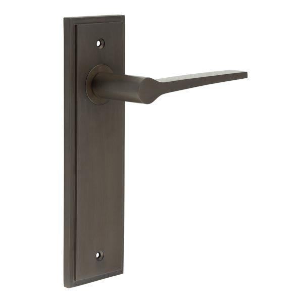 Burlington - Knightbridge Door Handle On Latch Backplate - Dark Bronze - BUR20KIT86 - Choice Handles