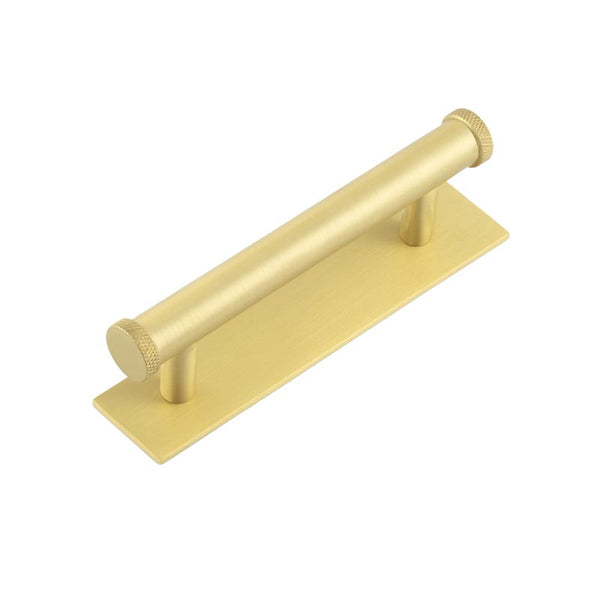 Hoxton Wenlock Cabinet Handles 96mm Ctrs Plain Backplate - Satin Brass - HOX-150SB-5050SB - Choice Handles