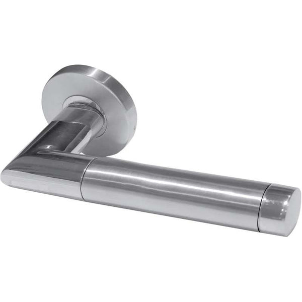 Frelan - Saturn Door Handle on Rose Grade 304  - Satin Stainless/Polished Stainless - JSSPS702 - Choice Handles