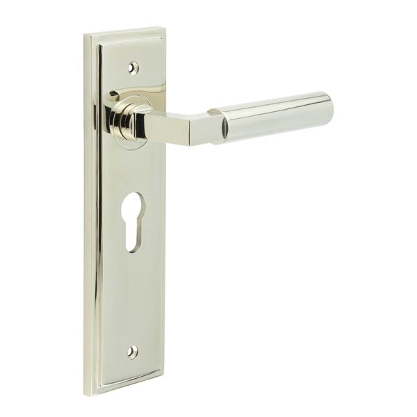 Burlington - Westminster Door Handle On Euro Backplate - Polished Nickel - BUR30KIT167 - Choice Handles