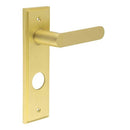 Burlington - Kensington Door Handle On Din Bathroom Backplate - Satin Brass - BUR25KIT247 - Choice Handles