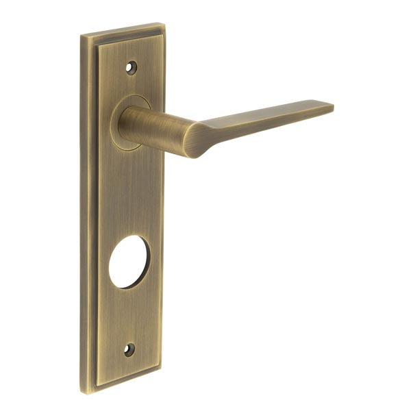 Burlington - Knightbridge Door Handle On Din Bathroom Backplate - Antique Brass - BUR20KIT13 - Choice Handles