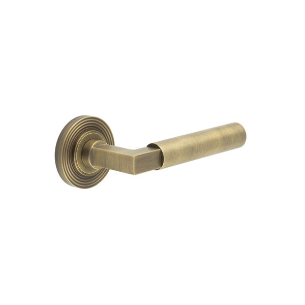 Burlington - Westminster Door Handle on Reeded Rose  - Antique Brass - BUR30KIT4 - Choice Handles