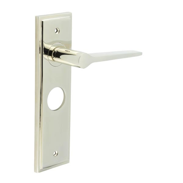 Burlington - Knightbridge Door Handle On Bathroom Backplate - Polished Nickel - BUR20KIT166 - Choice Handles