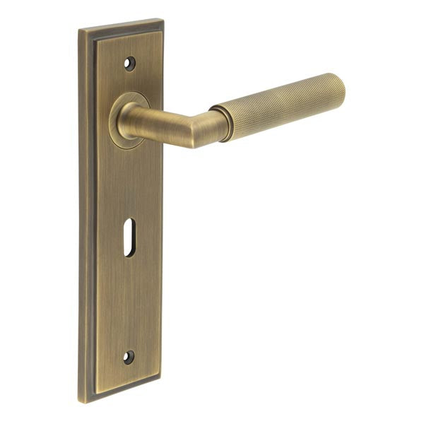 Burlington - Piccadilly Door Handle On Lock Backplate - Antique Brass - BUR40KIT9 - Choice Handles