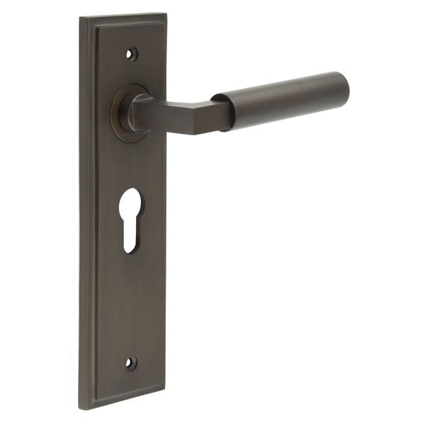 Burlington - Westminster Door Handle On Euro Backplate - Dark Bronze - BUR30KIT89 - Choice Handles