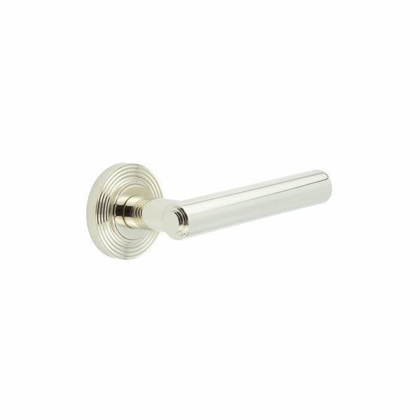 Burlington - Richmond Door Handles On Reeded Rose  - Polished Nickel - BUR45KIT160 - Choice Handles