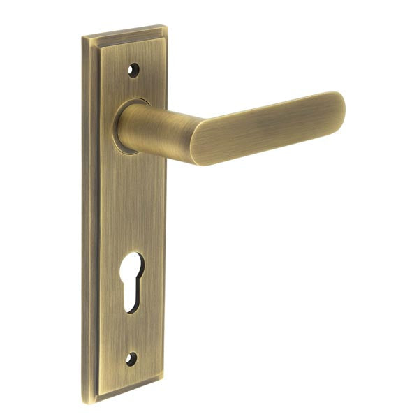 Burlington - Kensington Door Handle On Din Euro Backplate - Antique Brass - BUR25KIT12 - Choice Handles