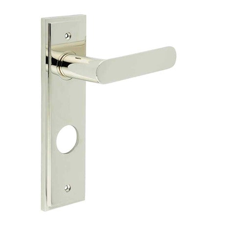 Burlington - Kensington Door Handle On Din Bathroom Backplate - Polished Nickel - BUR25KIT169 - Choice Handles