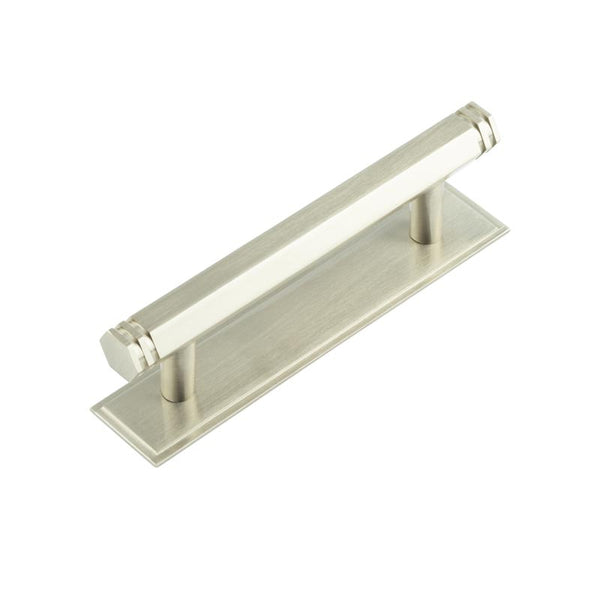 Hoxton - Nile Cabinet Handles 96mm Ctrs Stepped Backplate - Satin Nickel - HOX-350SN-6050SN - Choice Handles