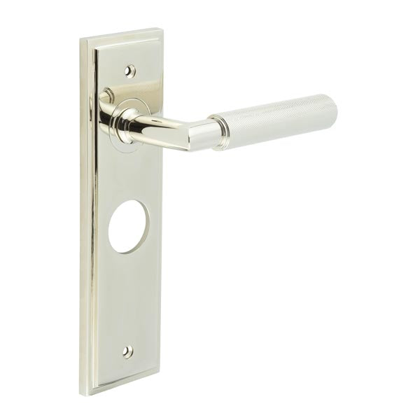 Burlington - Piccadilly Door Handle On Bathroom Backplate - Polished Nickel - BUR40KIT166 - Choice Handles