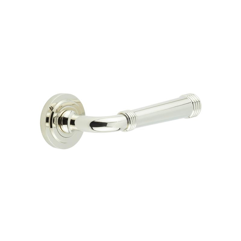 Burlington - Highgate Door Handles On Stepped Rose  - Polished Nickel - BUR35KIT159 - Choice Handles