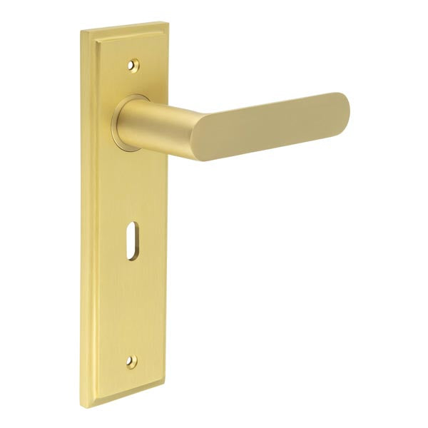 Burlington - Kensington Door Handle On Lock Backplate - Satin Brass - BUR25KIT243 - Choice Handles