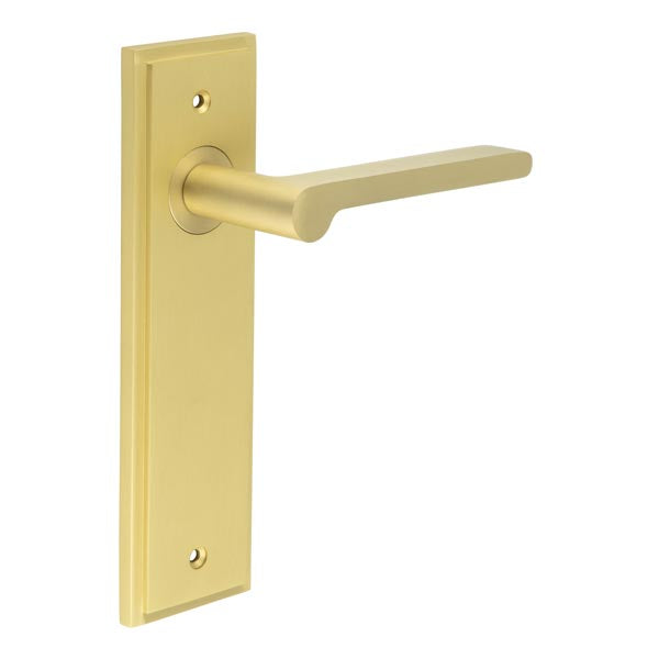 Burlington - Fitzrovia Door Handle On Latch Backplate - Satin Brass - BUR15KIT242 - Choice Handles
